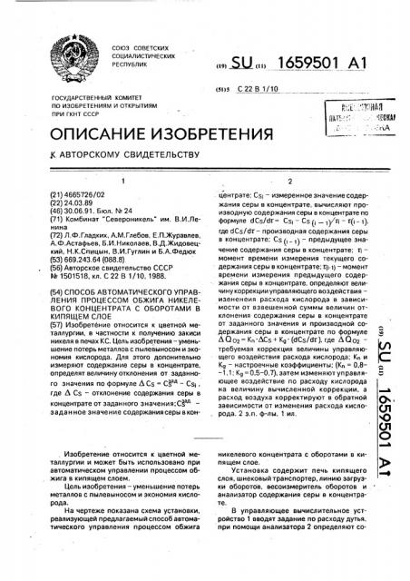 Способ автоматического управления процессом обжига никелевого концентрата с оборотами в кипящем слое (патент 1659501)