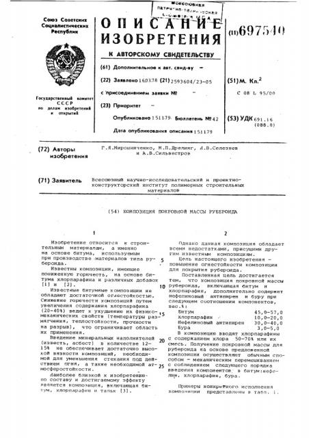 Композиция покровной массы рубероида (патент 697540)