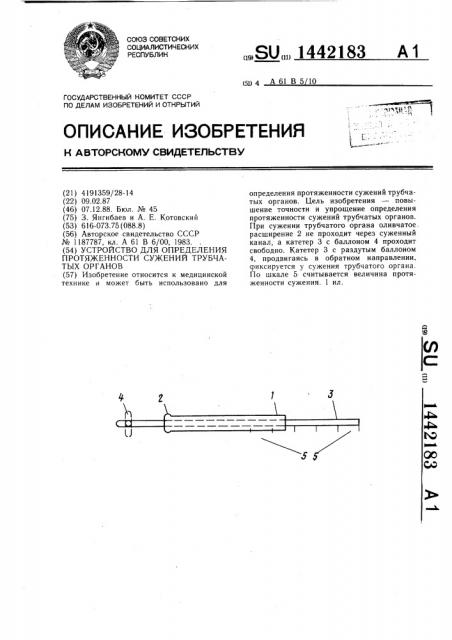 Устройство для определения протяженности сужений трубчатых органов (патент 1442183)