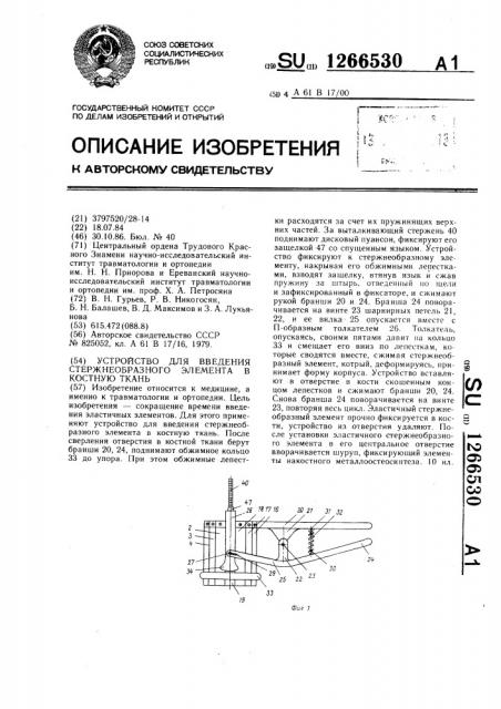 Устройство для введения стержнеобразного элемента в костную ткань (патент 1266530)