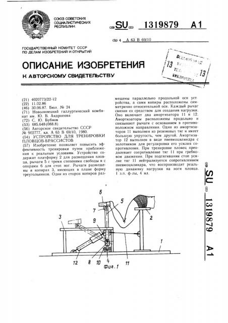 Устройство для тренировки пловцов-брассистов (патент 1319879)