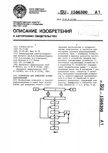 Устройство для измерения полных сопротивлений (патент 1566300)