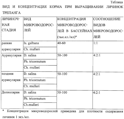 Способ заводского культивирования молоди трепанга и установка для его осуществления (патент 2284105)