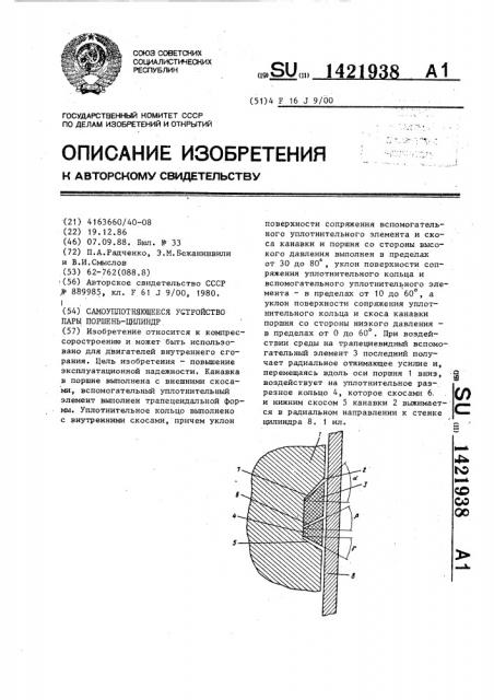 Самоуплотняющееся устройство пары поршень-цилиндр (патент 1421938)