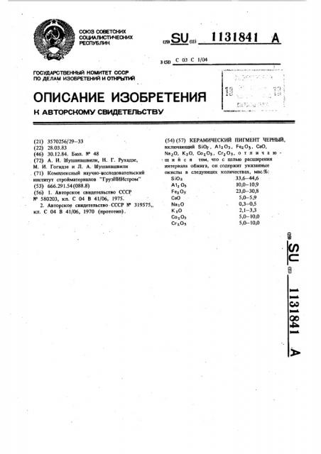 Керамический пигмент черный (патент 1131841)