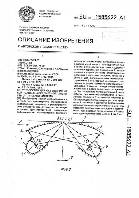 Устройство для освещения узкой полосы на предметной плоскости оптической системы (патент 1585622)