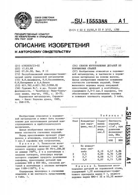 Способ изготовления деталей из порошковых сталей (патент 1555388)