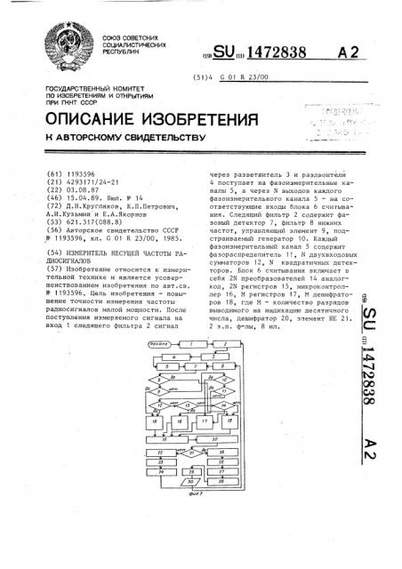 Измеритель несущей частоты радиосигналов (патент 1472838)