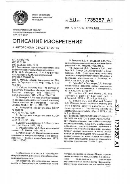 Способ определения количества живых клеток в биопрепаратах (патент 1735357)