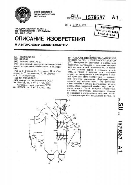 Способ пневмосепарации зерновой смеси и пневмосепаратор (патент 1579587)