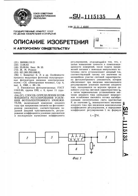 Способ определения коэффициента регулирования усиления фотоэлектронного умножителя (патент 1115135)