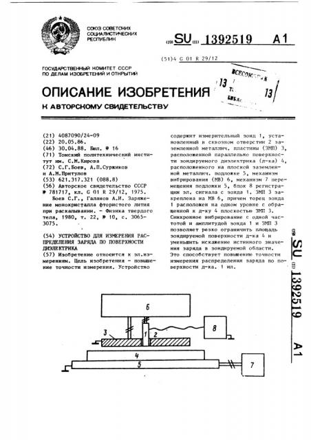 Устройство для измерения распределения заряда по поверхности диэлектрика (патент 1392519)