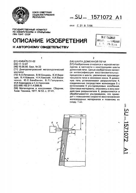 Шахта доменной печи (патент 1571072)