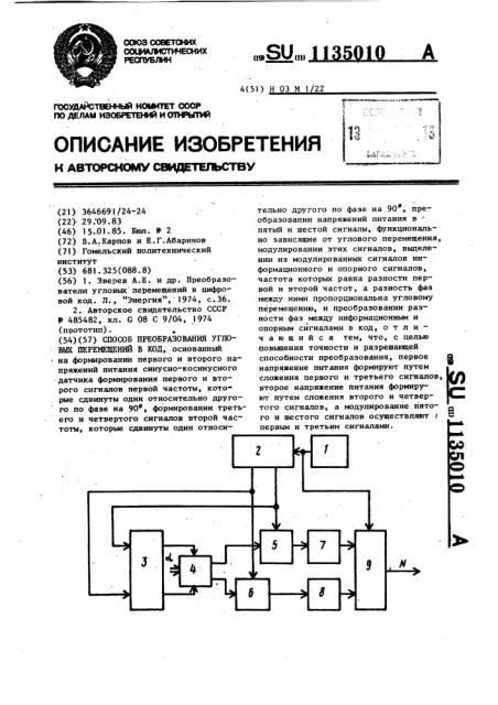 Способ преобразования угловых перемещений в код (патент 1135010)