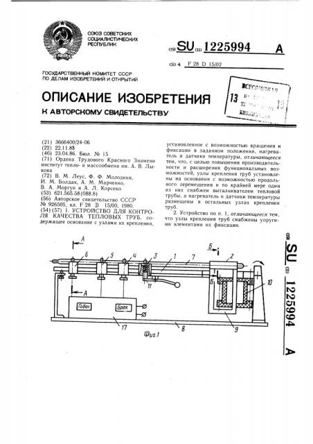 Устройство для контроля качества тепловых труб (патент 1225994)