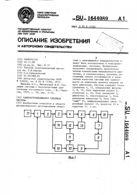 Самонастраивающаяся следящая система (патент 1644089)