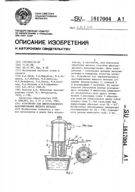 Устройство для циркуляционного вакуумирования жидкого металла (патент 1617004)