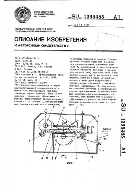 Многопильный станок (патент 1395485)