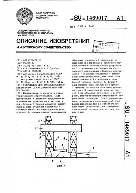 Устройство для горизонтального перемещения самоподъемной морской платформы (патент 1469017)