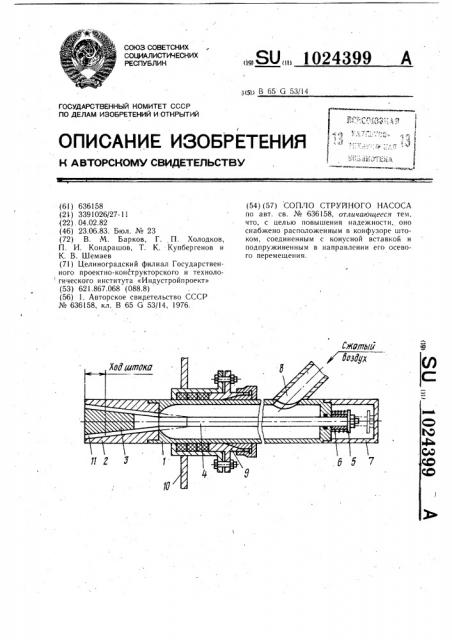 Сопло струйного насоса (патент 1024399)