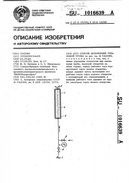 Способ заполнения тепловой трубы (патент 1016639)