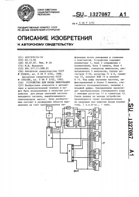 Устройство для ввода информации (патент 1327087)