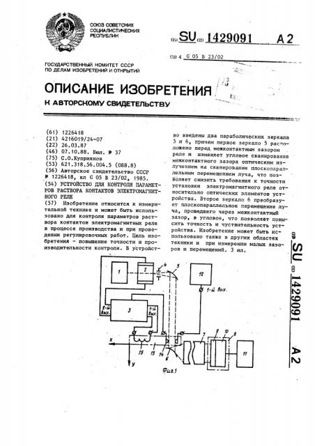 Устройство для контроля параметров раствора контактов электромагнитного реле (патент 1429091)