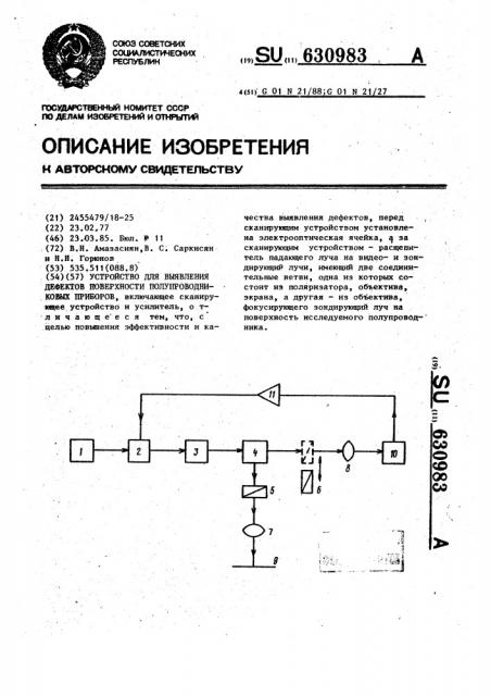 Устройство для выявления дефектов поверхности полупроводниковых приборов (патент 630983)