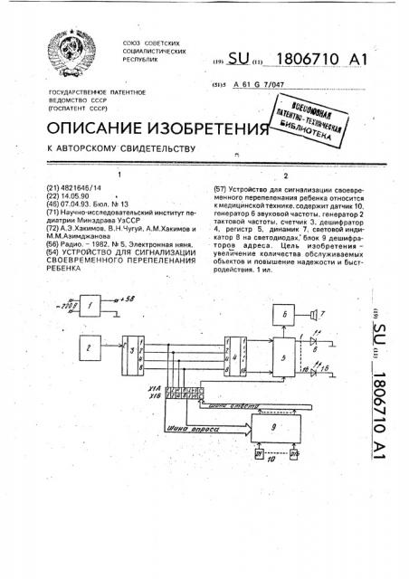 Устройство для сигнализации своевременного перепеленания ребенка (патент 1806710)