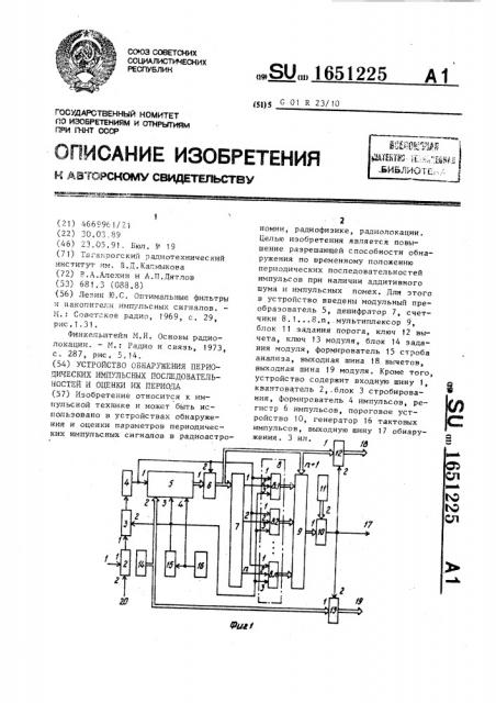 Устройство обнаружения периодических импульсных последовательностей и оценки их периода (патент 1651225)