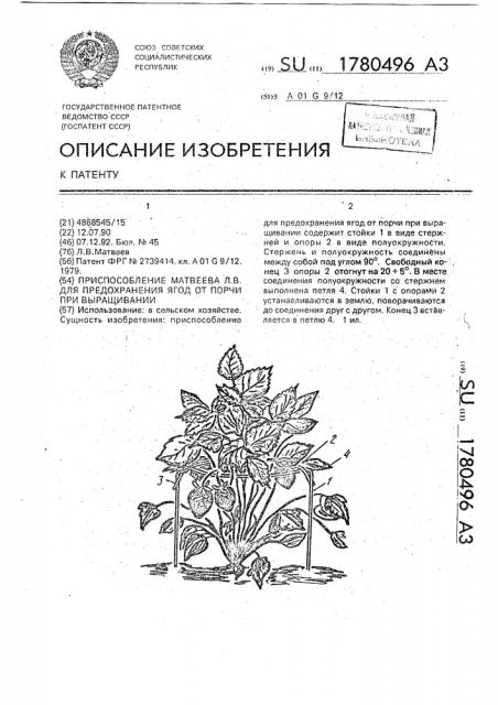 Приспособление матвеева л.в. для предохранения ягод от порчи при выращивании (патент 1780496)