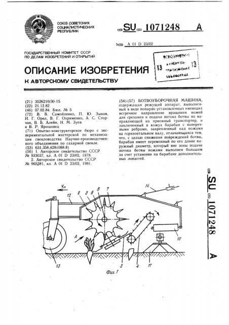 Ботвоуборочная машина (патент 1071248)