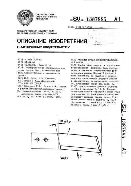 Рабочий орган почвообрабатывающей фрезы (патент 1387885)