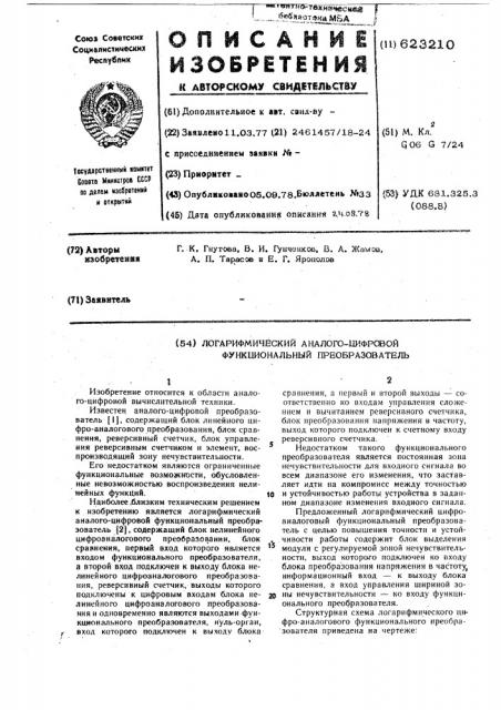 Логарифмический аналого-цифровой функциональный преобразователь (патент 623210)