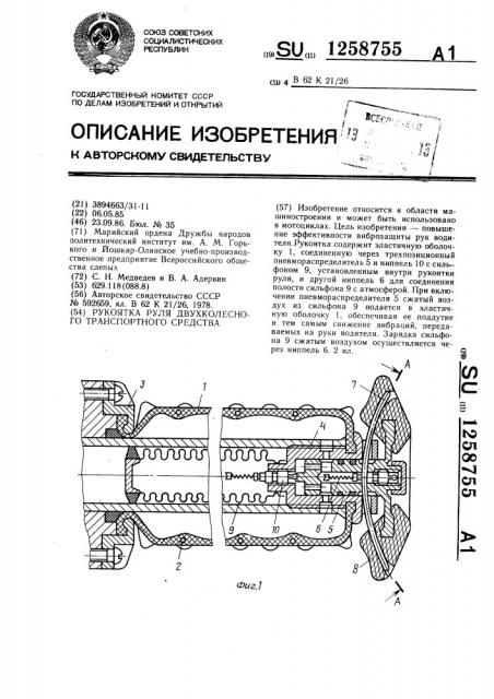 Рукоятка руля двухколесного транспортного средства (патент 1258755)