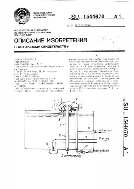 Цистерна пожарного автомобиля (патент 1544670)