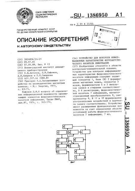 Устройство для контроля информационных характеристик ферроакустического носителя информации (патент 1386950)