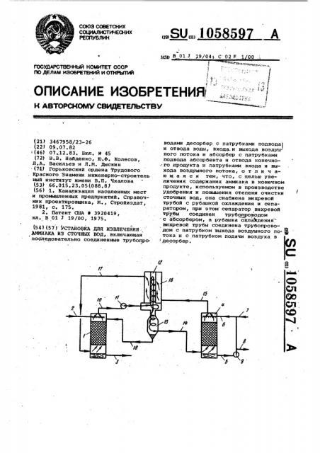 Установка для извлечения аммиака из сточных вод (патент 1058597)