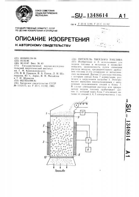 Питатель твердого топлива (патент 1348614)