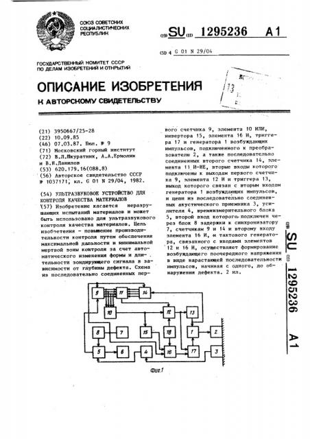 Ультразвуковое устройство для контроля качества материалов (патент 1295236)