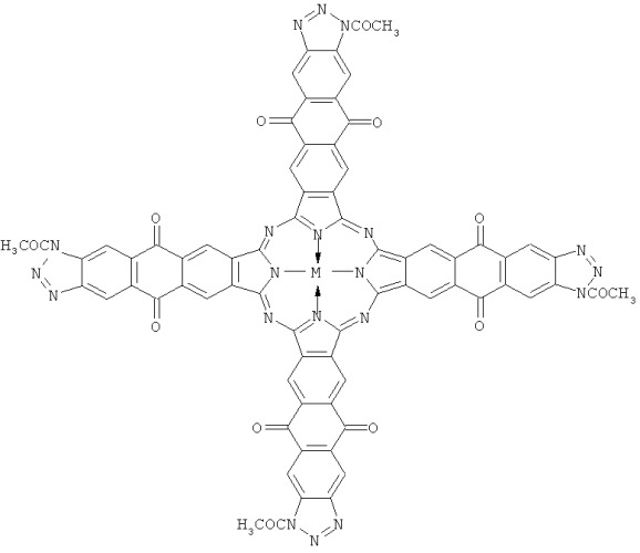 Тетра[4,5]([6,7]1-ацетил-2н-нафто[2,3-d][1,2,3]триазол-5,8-дион)фталоцианины меди и кобальта (патент 2411246)