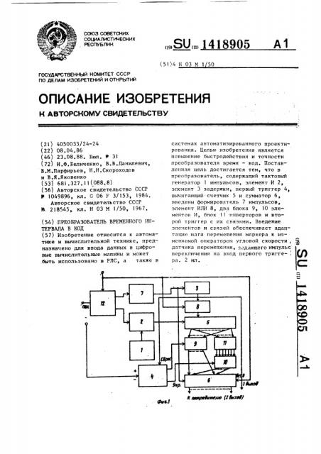 Преобразователь временного интервала в код (патент 1418905)