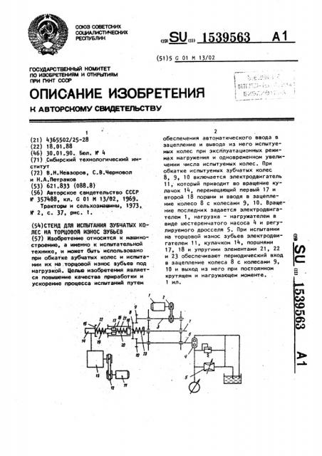 Стенд для испытания зубчатых колес на торцовой износ зубьев (патент 1539563)