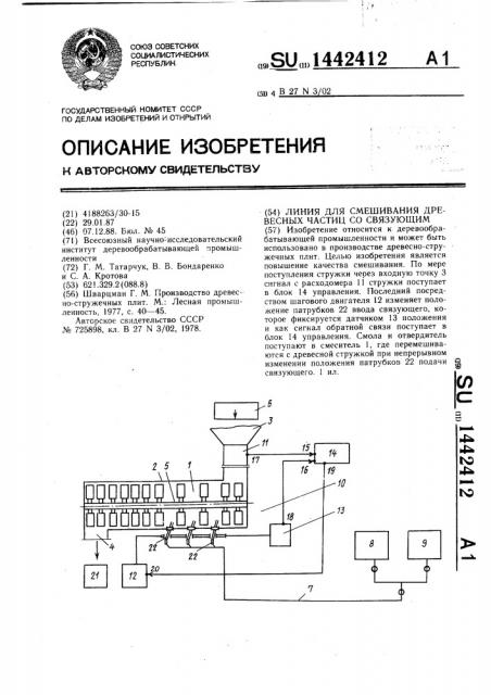 Линия для смешивания древесных частиц со связующим (патент 1442412)