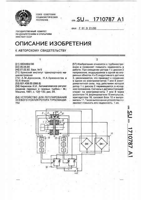 Устройство для регулирования осевого усилия ротора турбомашины (патент 1710787)