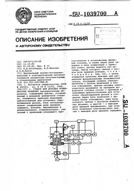 Станок для доводки поверхностей вращения (патент 1039700)