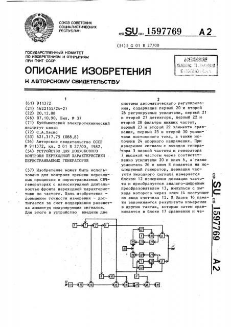 Устройство для допускового контроля переходной характеристики перестраиваемых генераторов (патент 1597769)