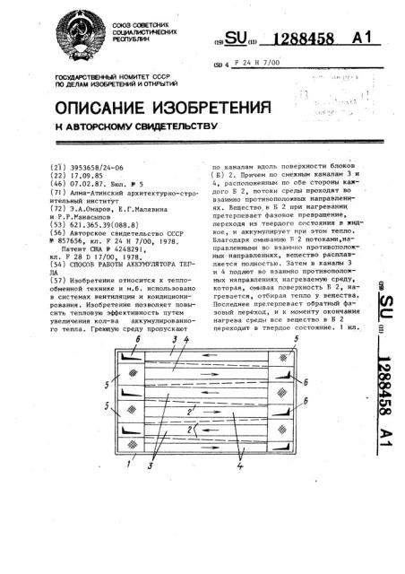 Способ работы аккумулятора тепла (патент 1288458)