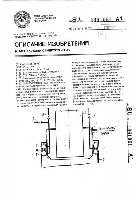 Приспособление для закрепления мешков на загрузочном патрубке (патент 1361061)