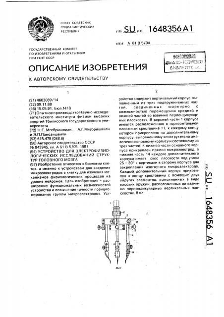 Устройство для электрофизиологических исследований структур головного мозга (патент 1648356)